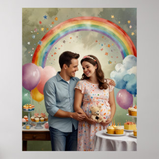 Poster Joyeux Baby shower avec maman et papa