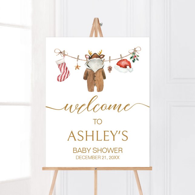 Poster Joyeux Baby shower Vêtements de Noël Bienvenue (Merry Little Clothes Baby Shower Welcome Sign)