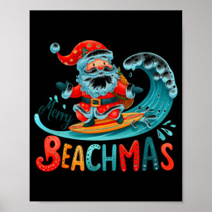 Poster Joyeux Beachmas Santa Surfant Design Rétro