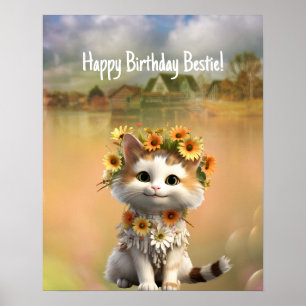 Poster Joyeux Bestie Cute Boho Chat d'anniversaire