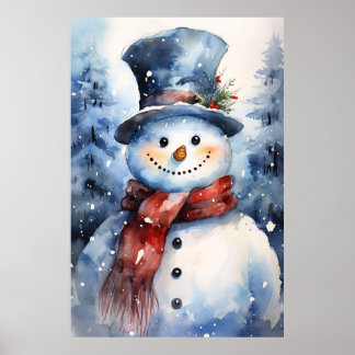 Poster Joyeux bonhomme de neige de Noël avec un chapeau h