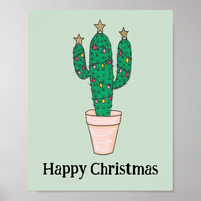 Poster Joyeux Cactus de Noël, Joyeuses Fêtes (Devant)
