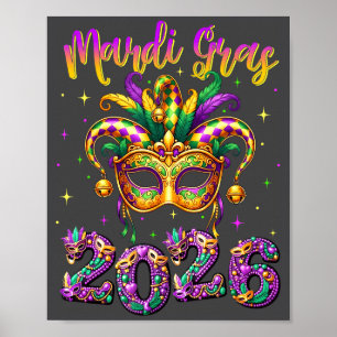 Poster Joyeux Carnaval Mardi Gras 2026 Chapeau de Bouffon