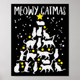Poster Joyeux Catmas Meow Noël Arbre Catmas Chat Christ