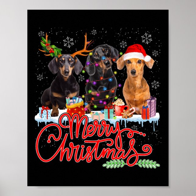 Poster Joyeux Chiens de Noël Chiens de Père Noël Reindeer (Devant)