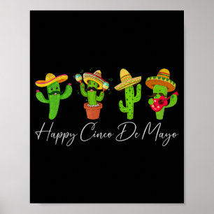 Poster Joyeux cinco de mayo cactus fiesta mexicain