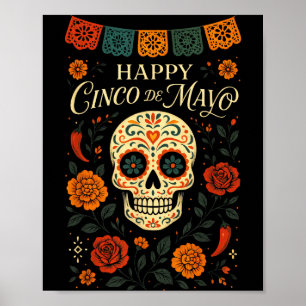Poster Joyeux Cinco De Mayo - Fête de crâne