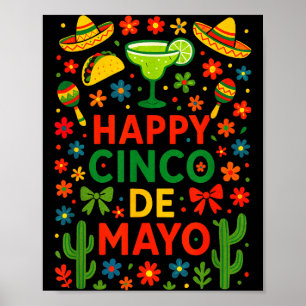 Poster Joyeux cinco de mayo - fête mexicaine fiesta cactu