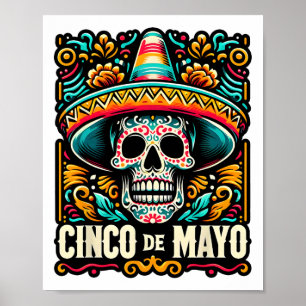 Poster Joyeux Cinco De Mayo Skeleton Skull Sombrero Mexic