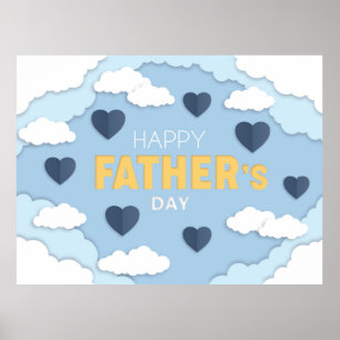 Poster Joyeux coeur bleu Fête des pères dans le ciel