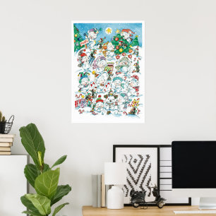 Poster Joyeux dessin animé Noël ours polaire manchot fête