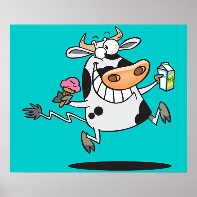 Poster joyeux dessin de vache laitière caricature crème g (Devant)