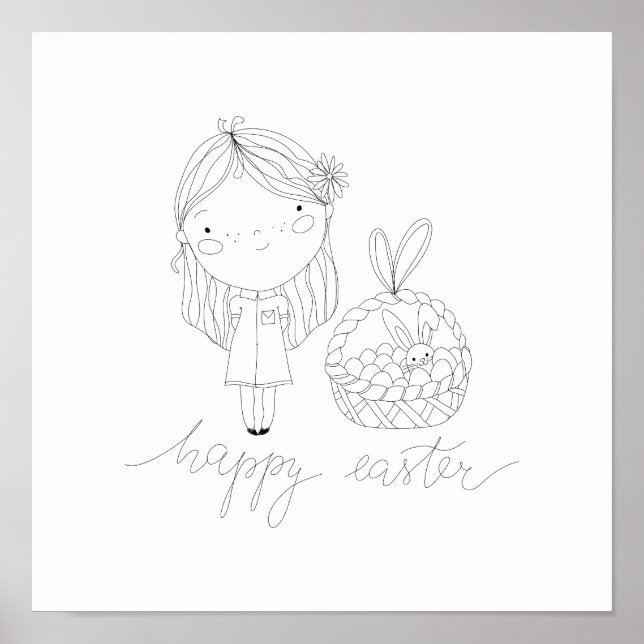 Poster Joyeux dessin d'encre de Pâques (Devant)