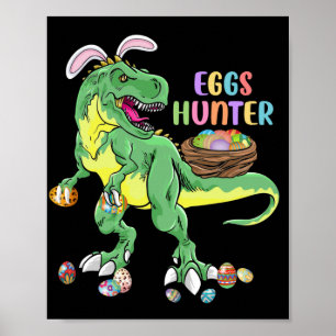 Poster Joyeux Dinosaure Fête de Pâques T-rex portant des
