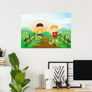 Poster Joyeux Enfants Jouant À L'Extérieur