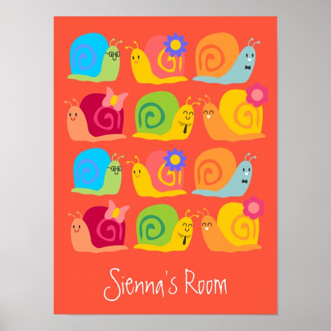 Poster Joyeux escargots mignons (Devant)