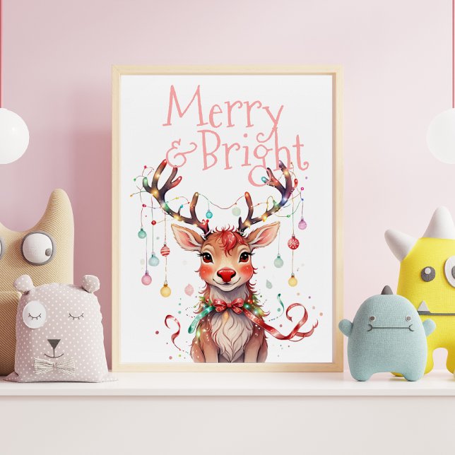 Poster Joyeux et brillant Cute Reindeer Festif Festif Lum (Créateur téléchargé)
