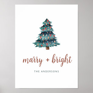 Poster Joyeux et lumineux Boho Christmas Tree and Scrip