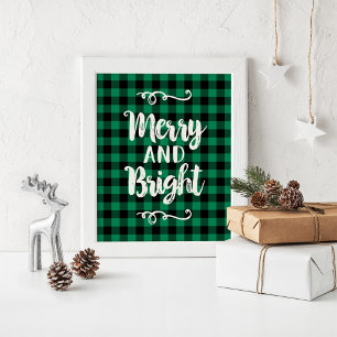 Poster Joyeux et Lumineux Vert Plaid de Noël de Buffalo