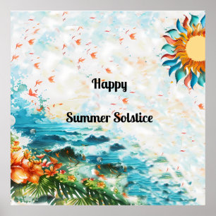 Poster Joyeux été Solstice Solstice Fleurs Soleil Mer