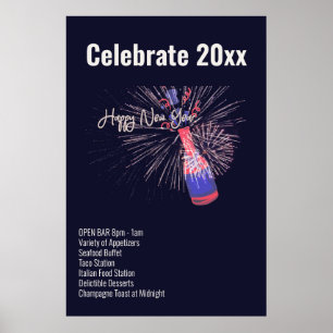 Poster Joyeux feu d'artifice Champagne Celebration Menu