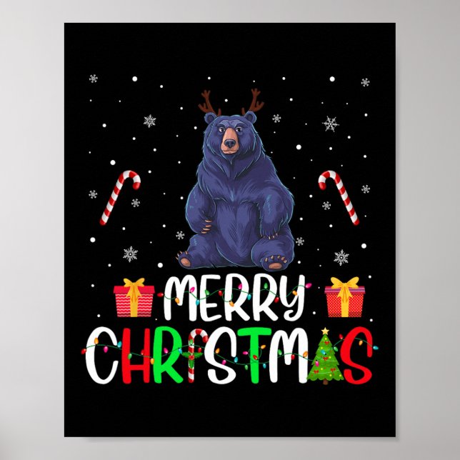 Poster Joyeux feux de Noël Ours Reindeer Casquette Xmas P (Devant)