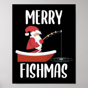 Poster Joyeux Fishmas Drôle de Père Noël Pêcheur Poisson