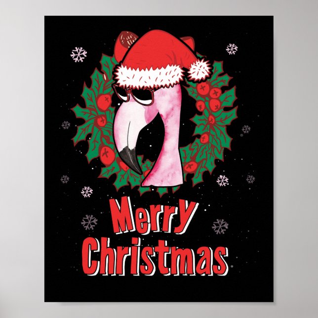 Poster Joyeux Flamant rose de Noël Lunettes de soleil San (Devant)