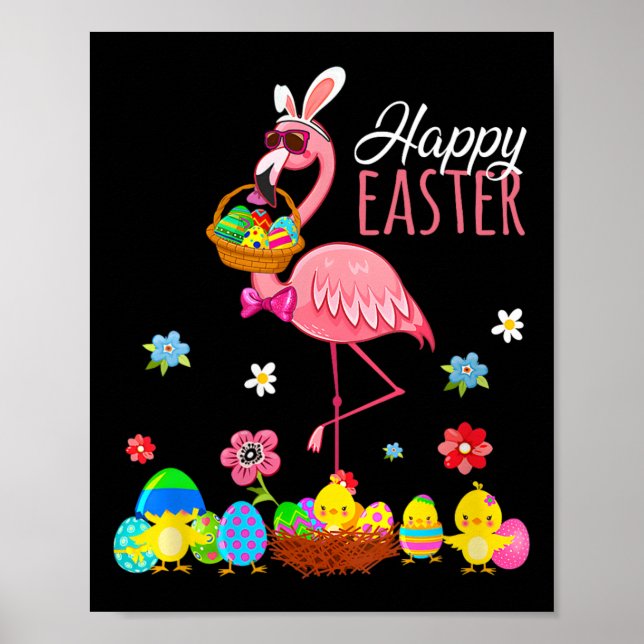 Poster Joyeux Flamant rose de Pâques avec Oeufs de Pâques (Devant)