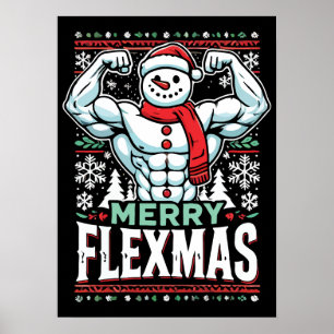 Poster Joyeux Flexmas - Snowman Flexting Gym de Noël
