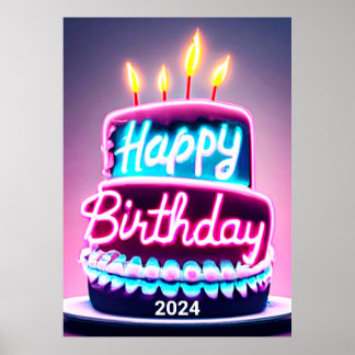 Poster Joyeux gâteau d'anniversaire 2024 Anniversaire Par