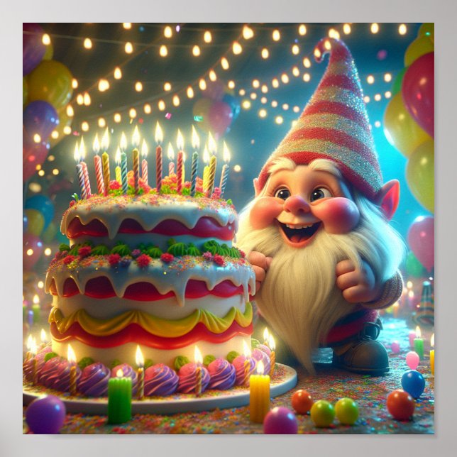 Poster Joyeux Gnome d'anniversaire (Devant)