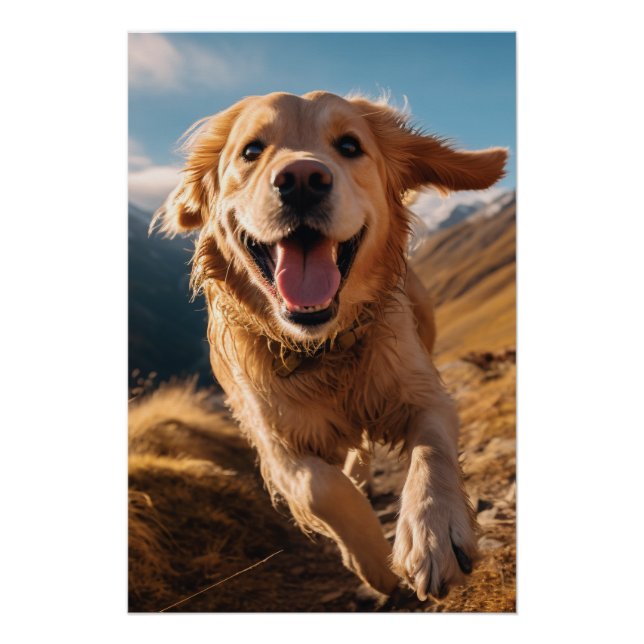 Poster Joyeux Golden Retriever en cours (Devant)