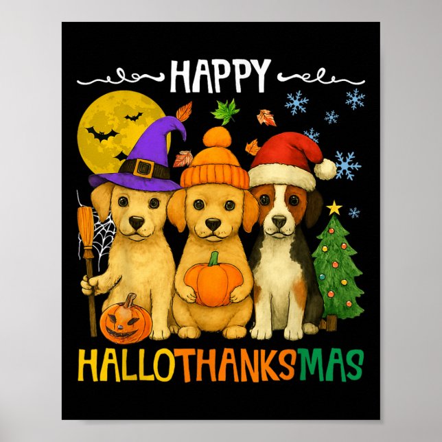 Poster Joyeux Hallothanksmas Amoureux de les chiens Funny (Devant)