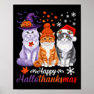 Poster Joyeux Hallothanksmas Chats Halloween Thanksgiving