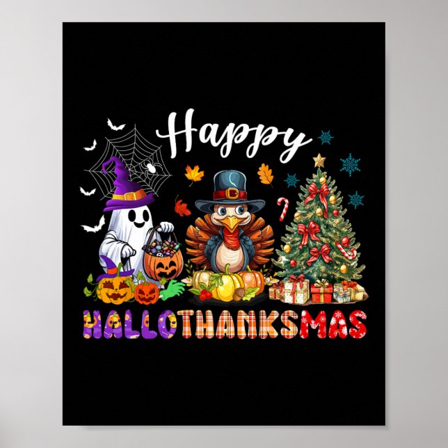 Poster Joyeux Hallothanksmas Drôle Halloween Thanksgiving (Devant)