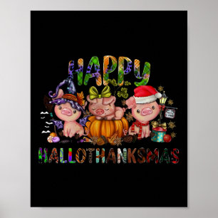 Poster Joyeux Hallothanksmas Fermier Adorable Cochon Anim