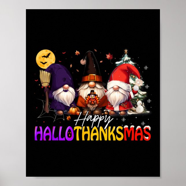 Poster Joyeux Hallothanksmas Gnome Halloween Thanksgiving (Devant)