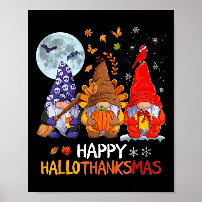 Poster Joyeux Hallothanksmas Gnomes Halloween Thanksgivin (Devant)