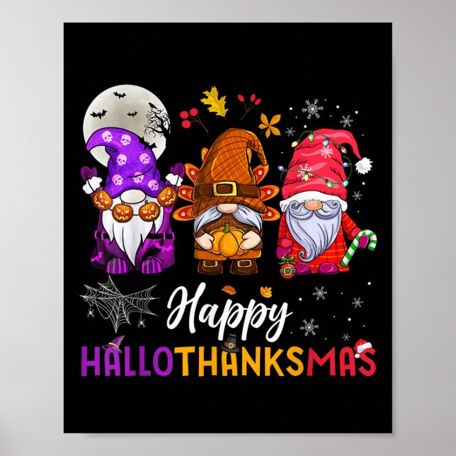 Poster Joyeux Hallothanksmas Gnomes Lover Halloween Joyeu (Devant)