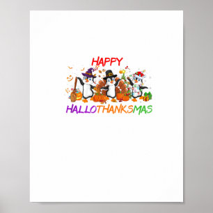 Poster Joyeux Hallothanksmas Penguin Halloween Thanksgivi