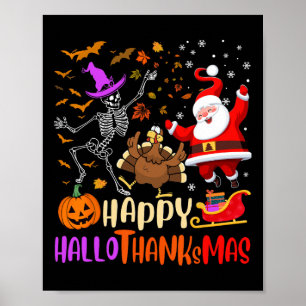 Poster Joyeux Hallothanksmas Squelette Citrouille Turquie