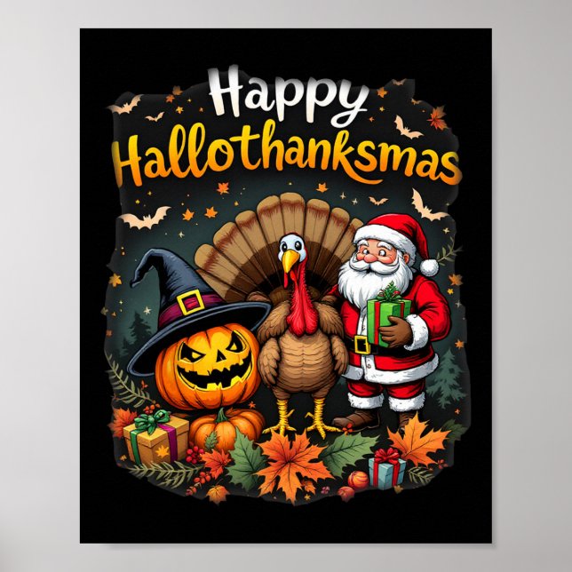 Poster Joyeux Hallothanksmas Thanksgiving Halloween Joyeu (Devant)