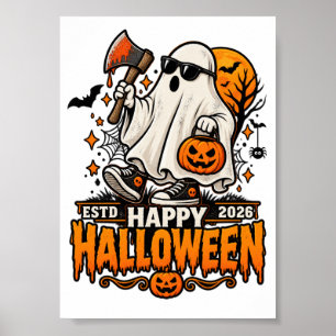 Poster Joyeux Halloween 2026 Fantôme avec Lunettes de Sol