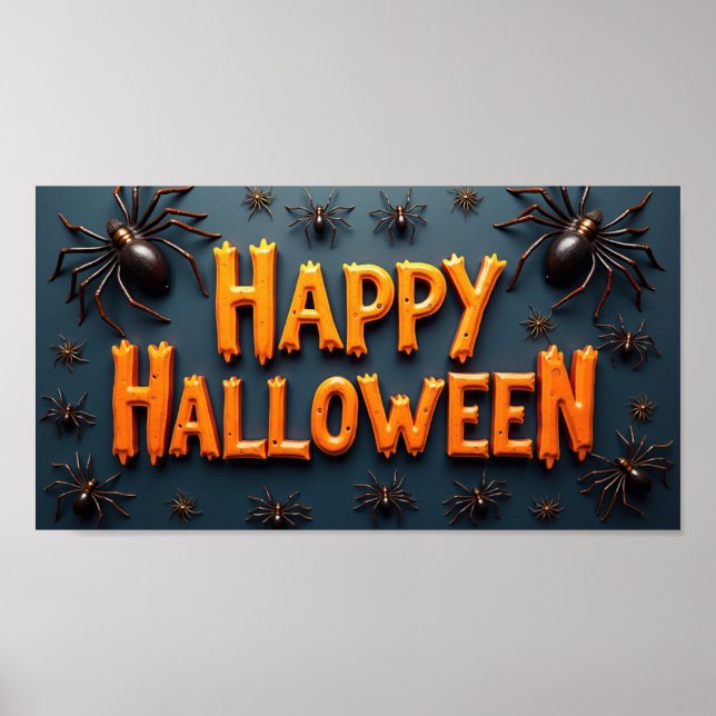 Poster Joyeux Halloween avec des araignées  (Devant)