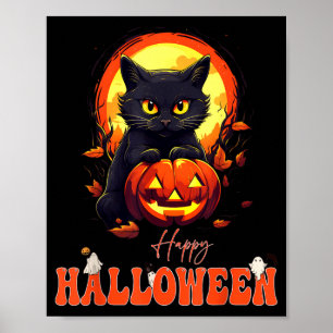 Poster Joyeux Halloween Chat Noir Chat Effrayant Citrouil