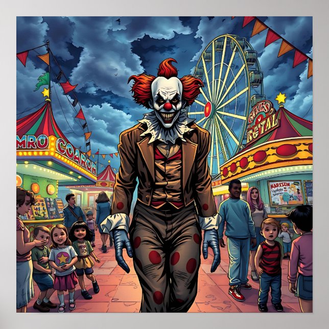 Poster Joyeux Halloween | Clown éffrayant au carnaval (Devant)