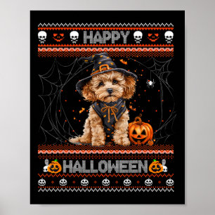 Poster Joyeux Halloween Poodle laid Howl-o-ween Citrouill