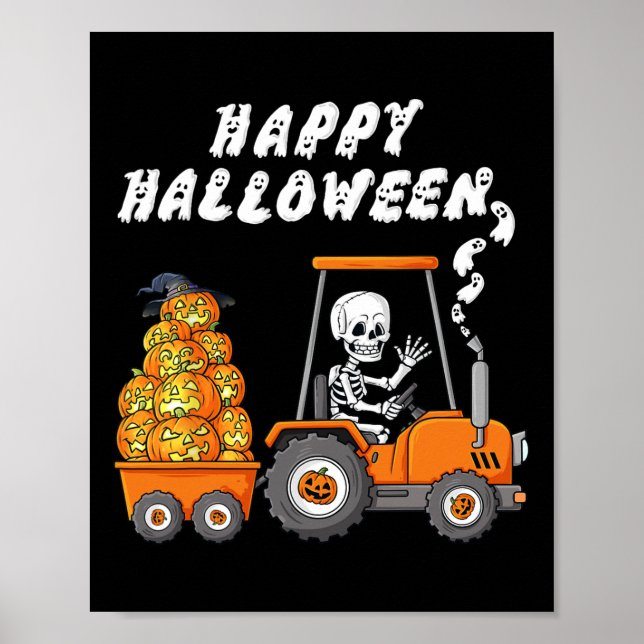 Poster Joyeux Halloween Skeleton équitation Tracteur Garç (Devant)