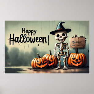 Poster Joyeux Halloween ! Squelette mignon